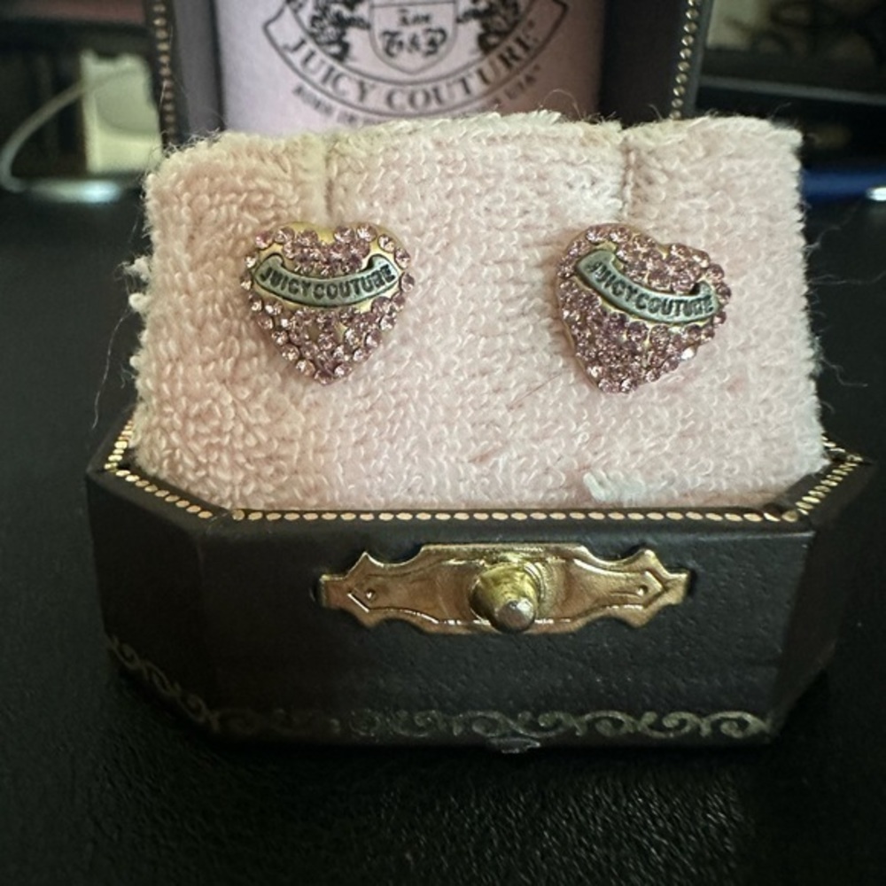 Y2K Juicy Couture PAVE Heart Stud Earrings VINTAGE RARE